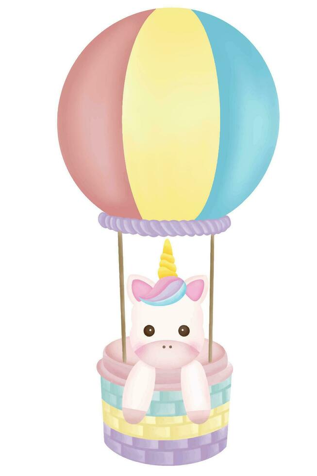 cute unicorn cartoon and pastel balloon. vector