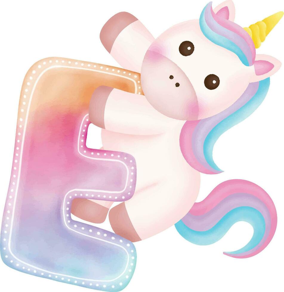 Cute unicorn. The letter E with a cute unicorn. vector