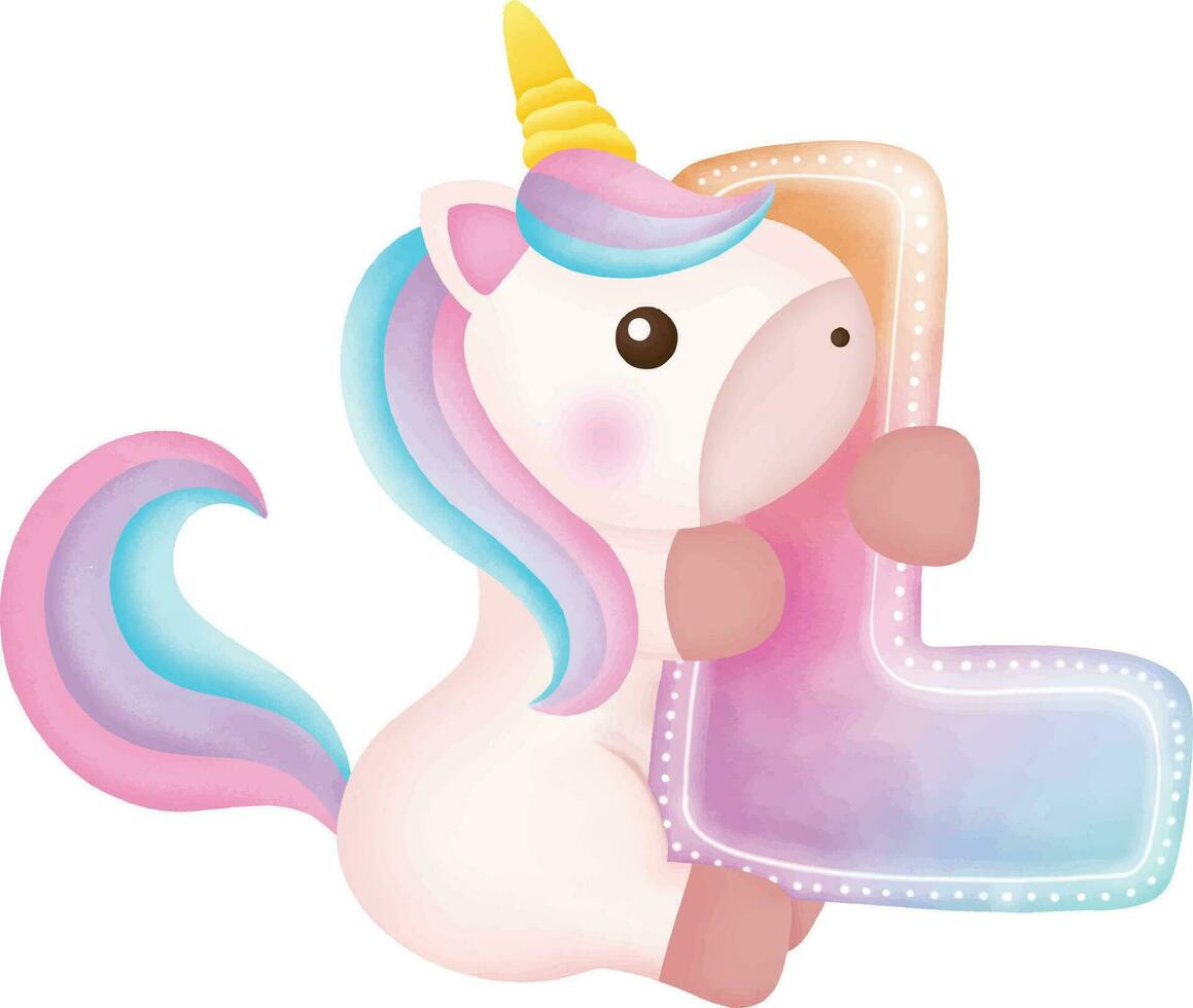 linda unicornio. el letra l con un linda unicornio. vector