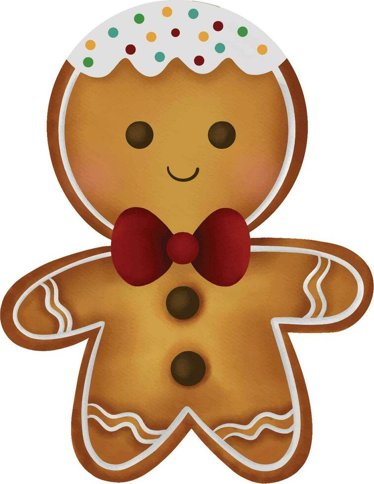 Watercolor Illustration of Cute Christmas gingerbread character vector