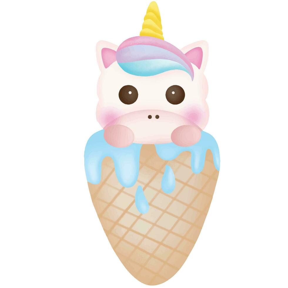 Cute Unicorn Ice Cream. Cartoon Icon Illustration. Animal Food Icon. vector