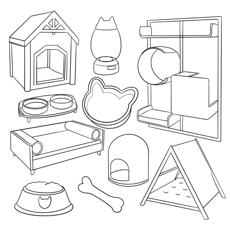 Hand drawn doodle pet supplies shop vector illustration