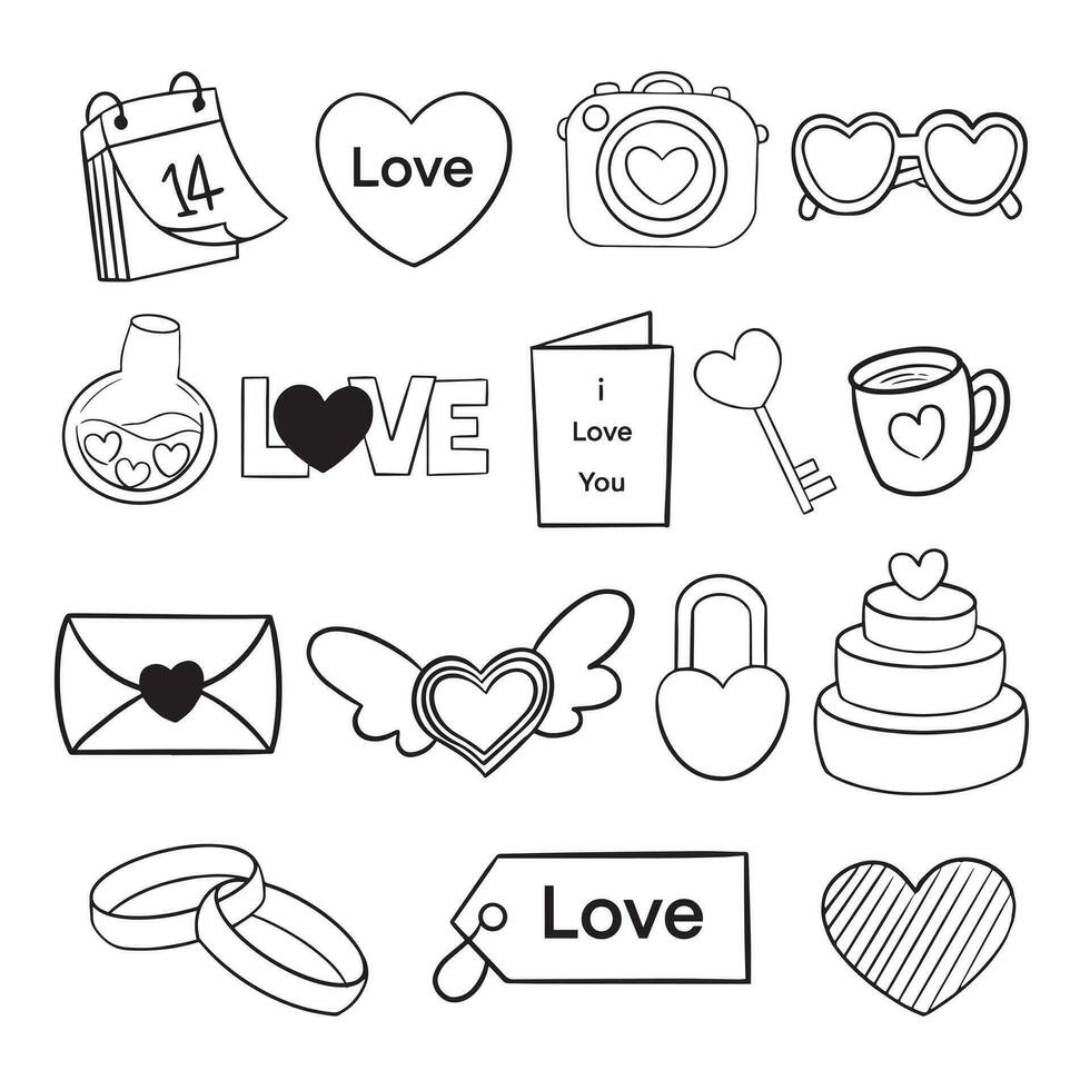 valentine's day doodle white background vector illustration for design label sticker, greeting, and card.