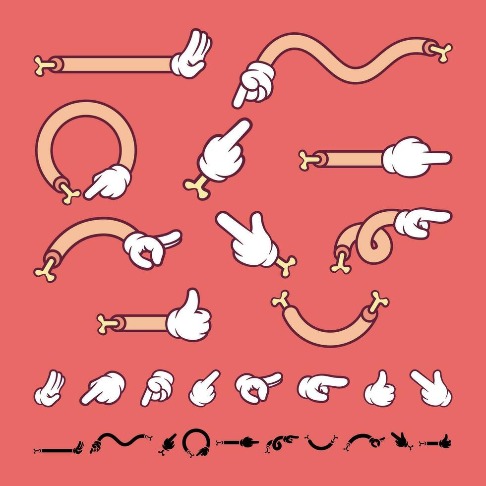 Set of Arrow hands with bones vector illustration. Icons, social media, element design concept.