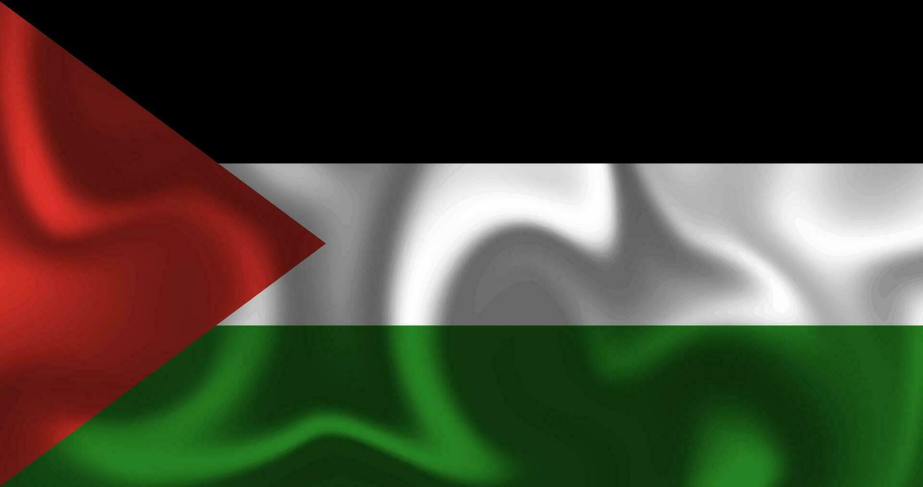 Flag of Palestine waving in the wind. Official state symbol of the Republic of Palestine., Flag of Palestine waving in the wind. Realistic vector illustration.