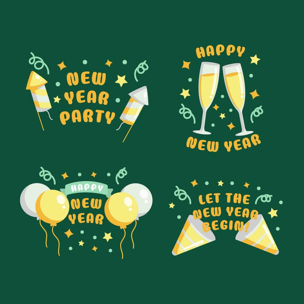 vector hand drawn cute new year party 2024 collection sticker badge