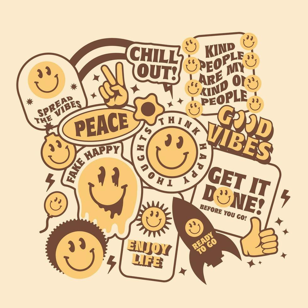 vector hand drawn retro smile branding label collection laptop sticker