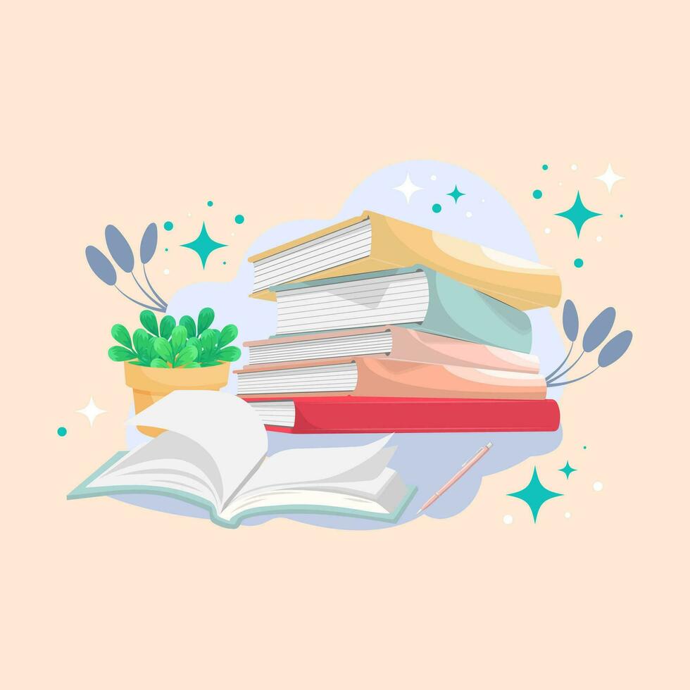 vector hand drawn flat design stack of books illustration world of books