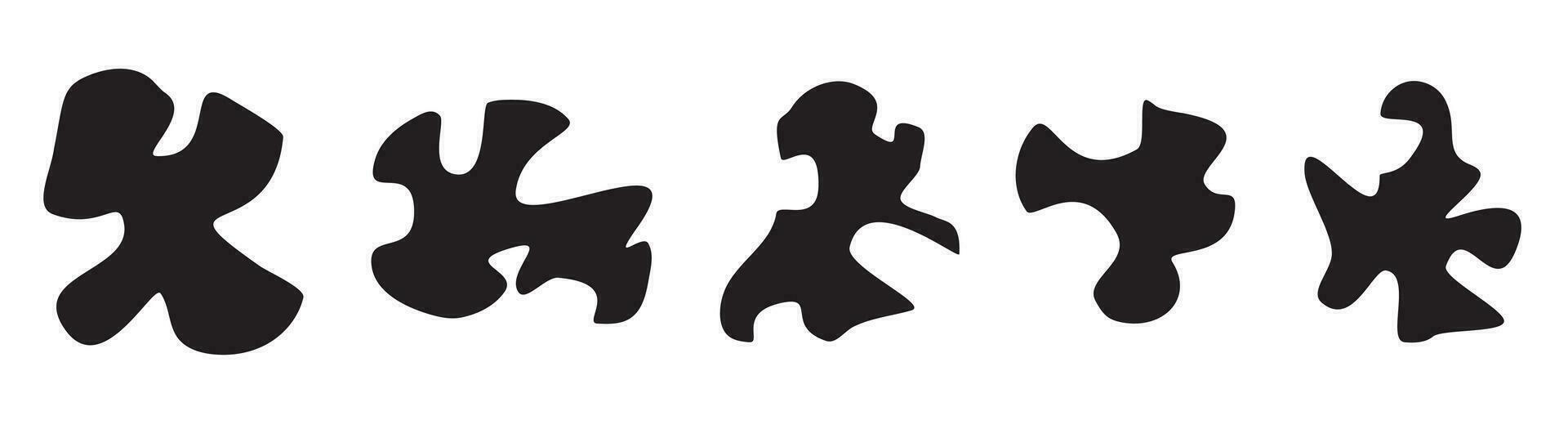 The organic black blobs are irregular in shape. Abstract fluid shapes vector set, simple water shapes, eps 10