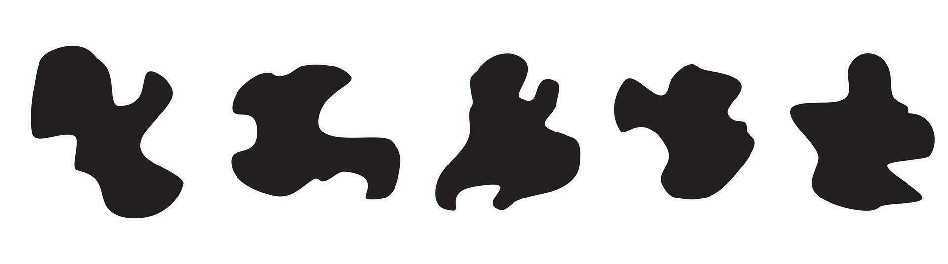 The organic black blobs are irregular in shape. Abstract fluid shapes vector set, simple water shapes, eps 10