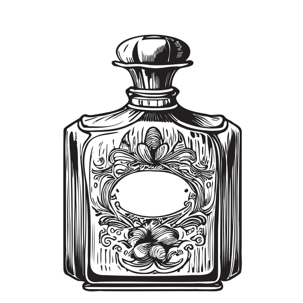 Retro perfume bottle detailed hand drawn sketch Vector illustration