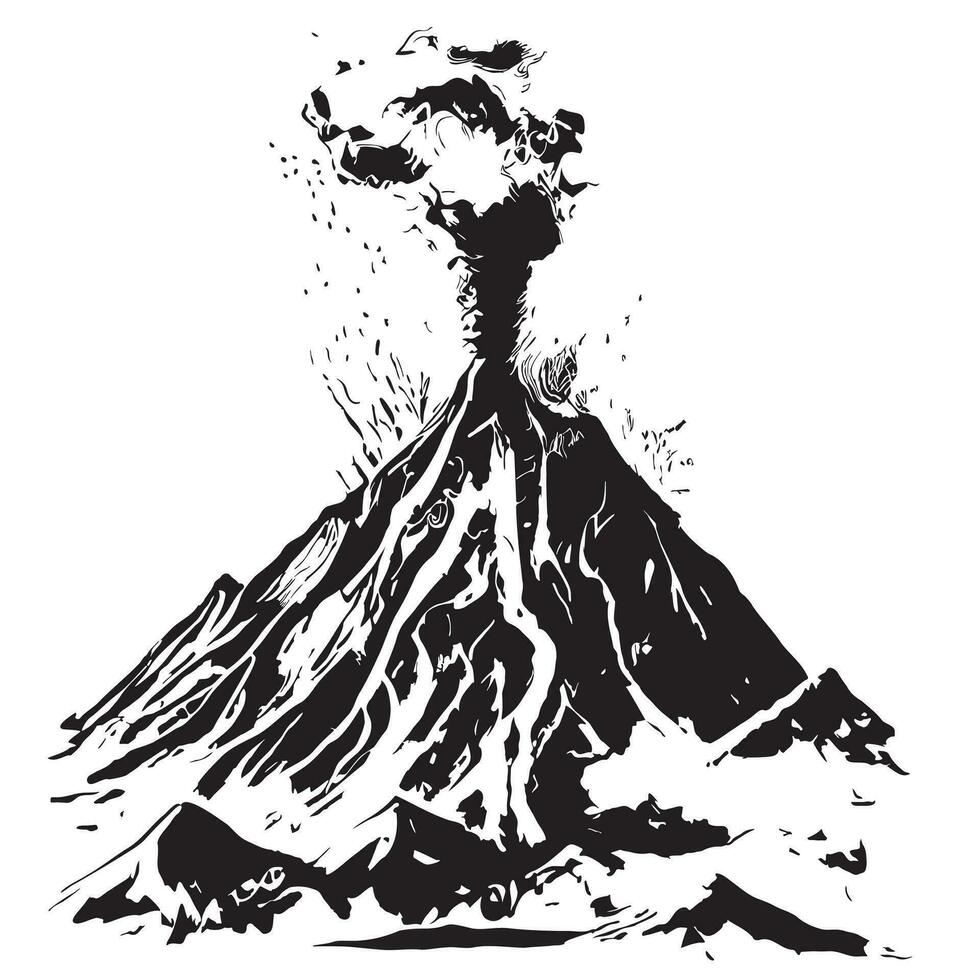 Volcano retro hand drawn sketch Vector illustration Nature