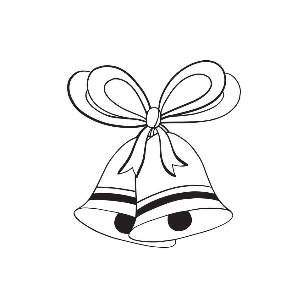 Christmas bells with ribbon bow. Hand drawn bells. Vector illustration in doodle style