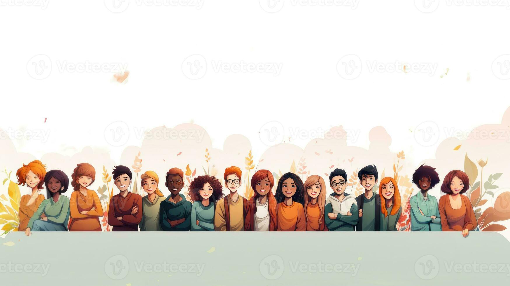 Illustration Group of Diverse People Celebrating Holiday Unity Day Concept with Copy Space. photo
