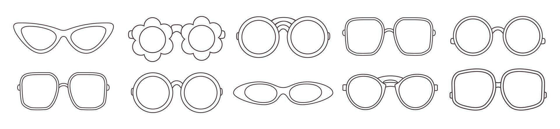 conjunto de Clásico garabatear lentes. Gafas de sol recopilación. vector