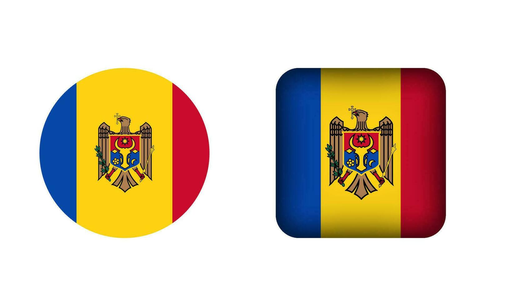 Flat Square and Circle Moldova Flag Icons vector