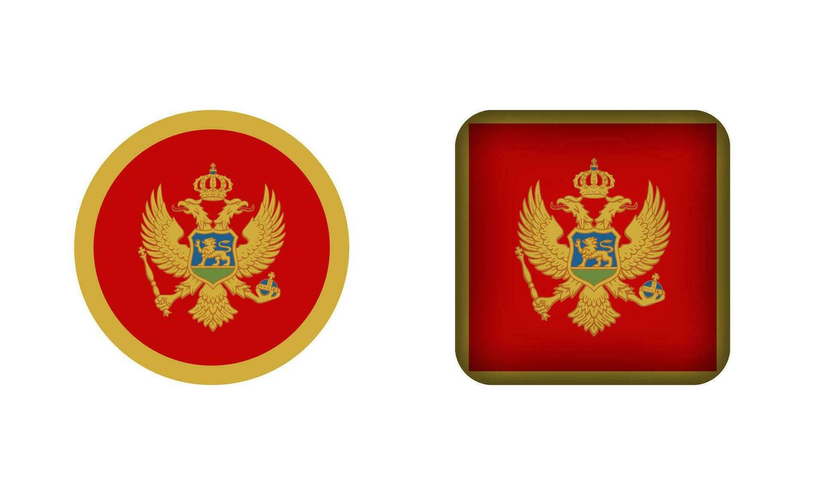 Flat Square and Circle Montenegro Flag Icons vector