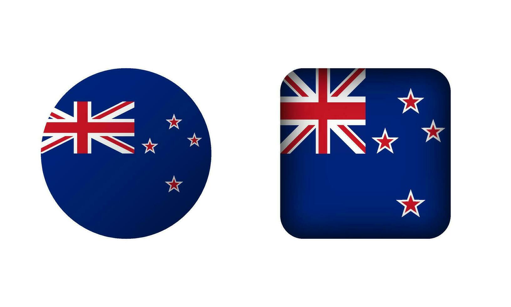 Flat Square and Circle New Zealand National Flag Icons vector