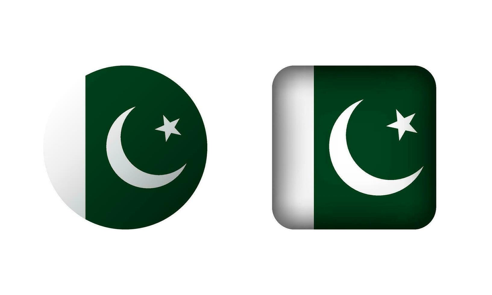 Flat Square and Circle Pakistan Flag Icons vector