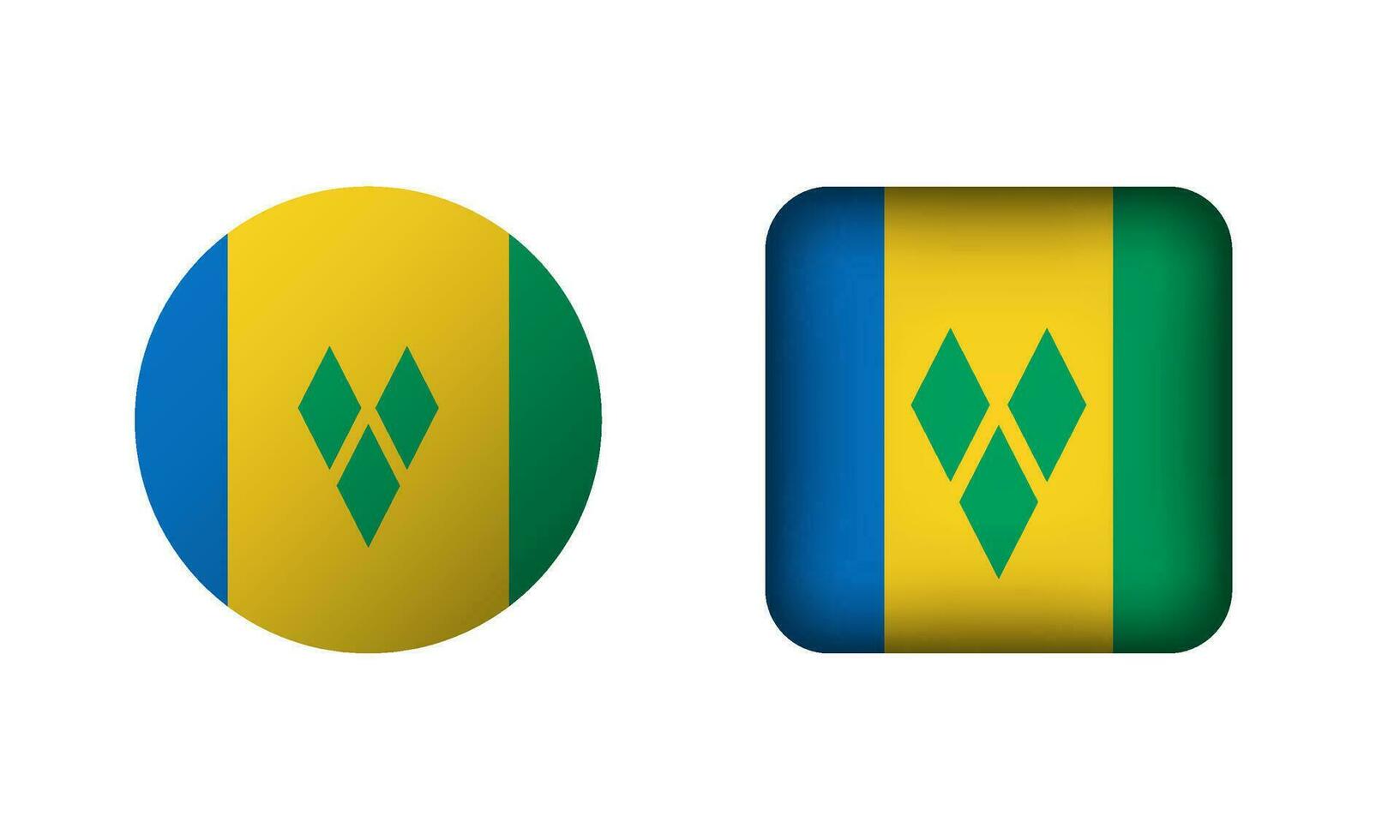 Flat Square and Circle Saint Vincent and the Grenadines National Flag Icons vector