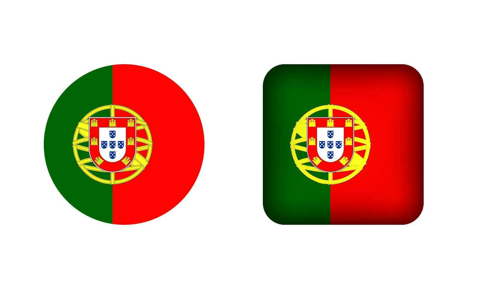 Flat Square and Circle Portugal National Flag Icons vector