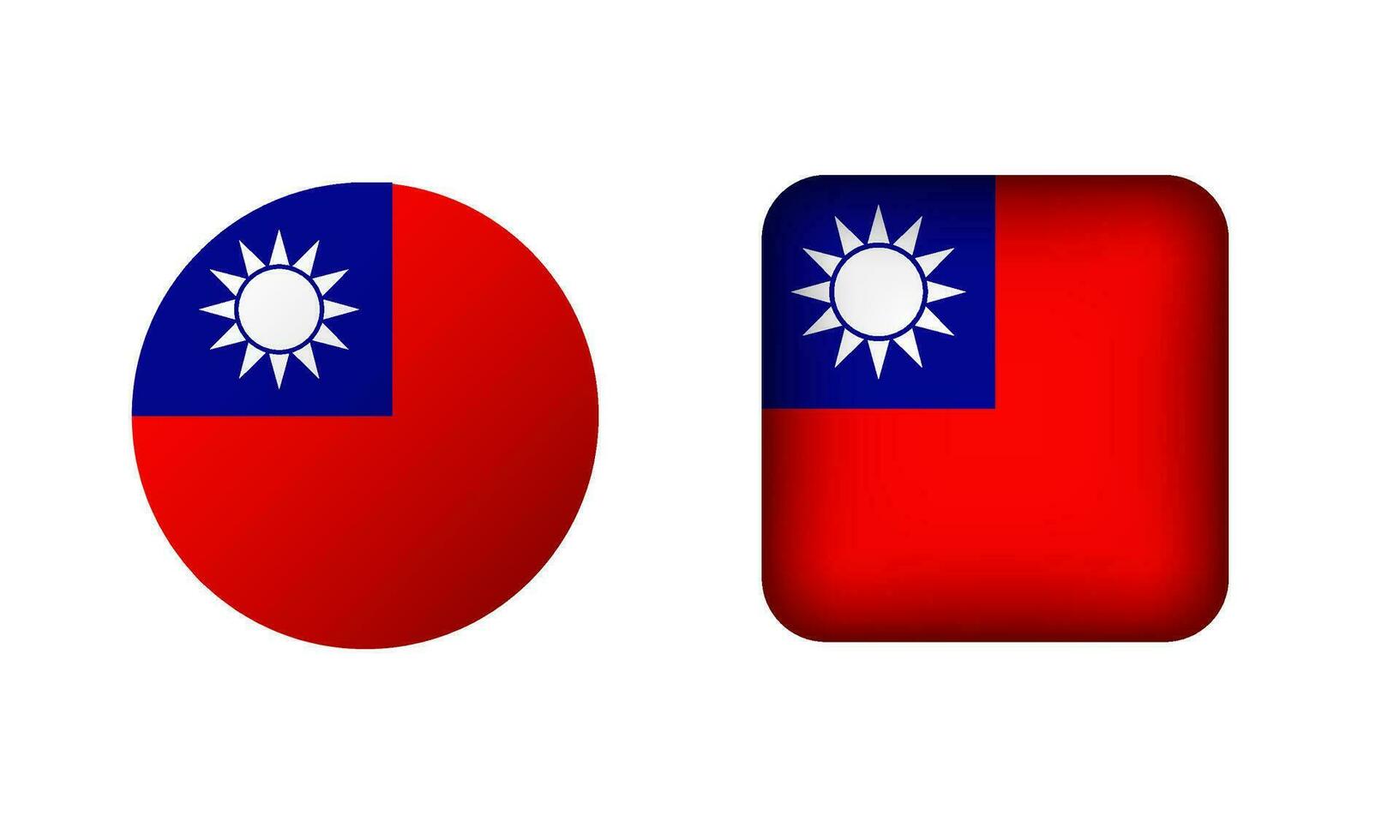 Flat Square and Circle Taiwan Flag Icons vector