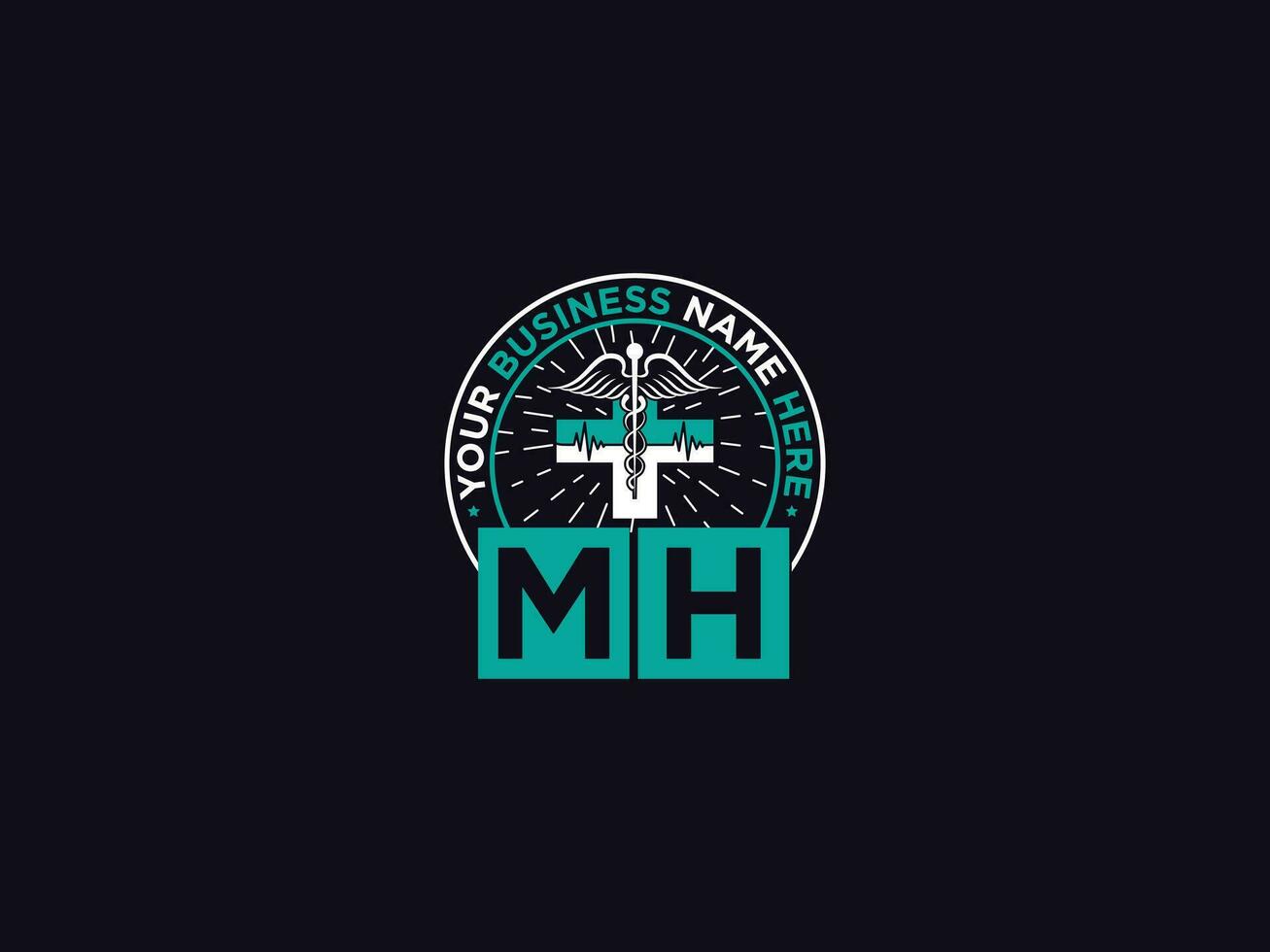 médico mh logo icono, creativo mh doctores logo letra vector