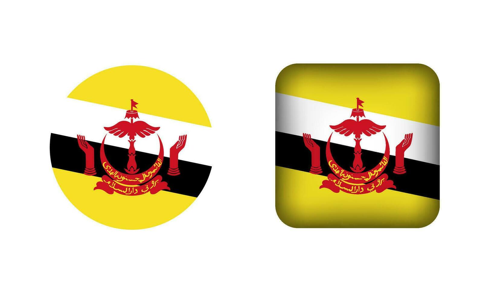 Flat Square and Circle Brunei Flag Icons vector