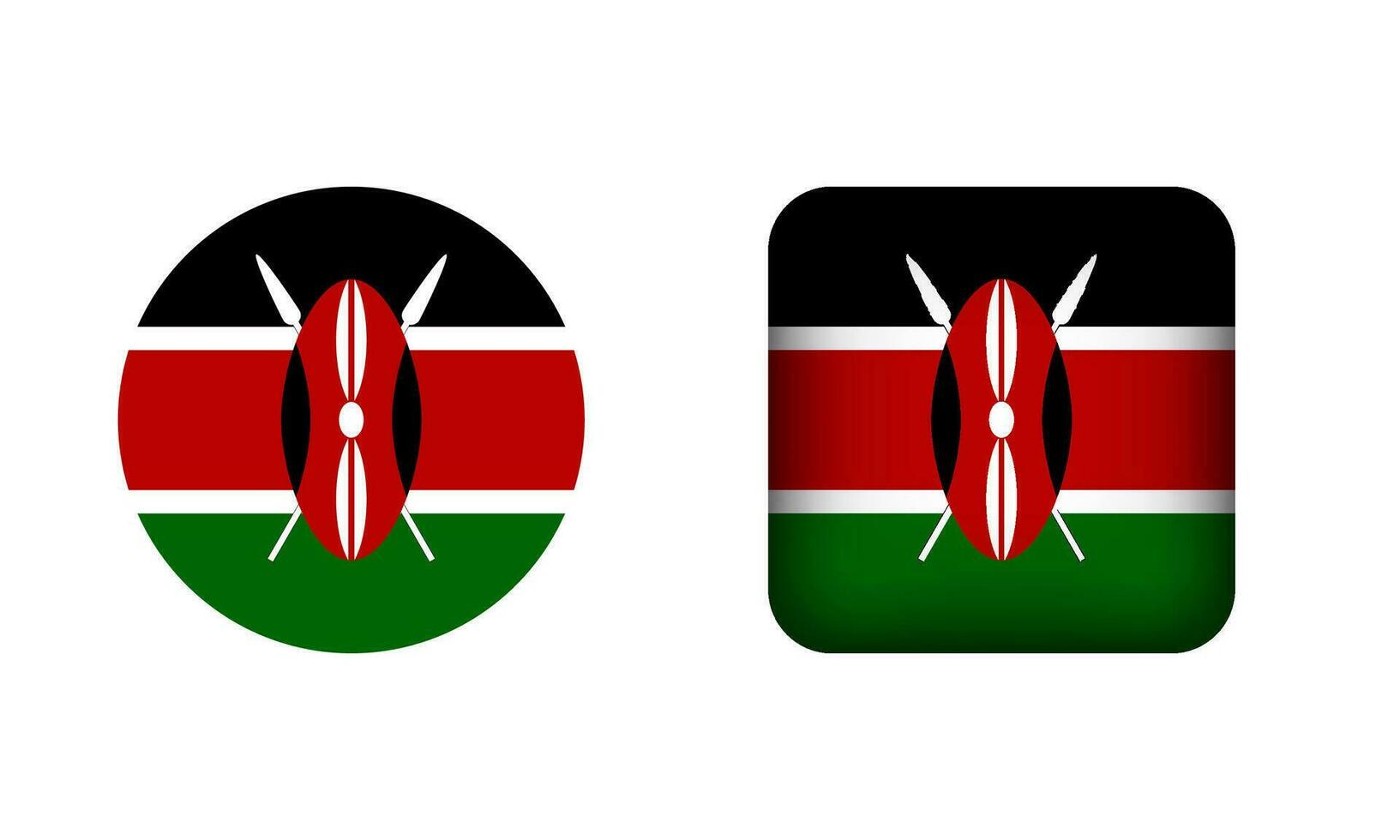 Flat Square and Circle Kenya National Flag Icons vector