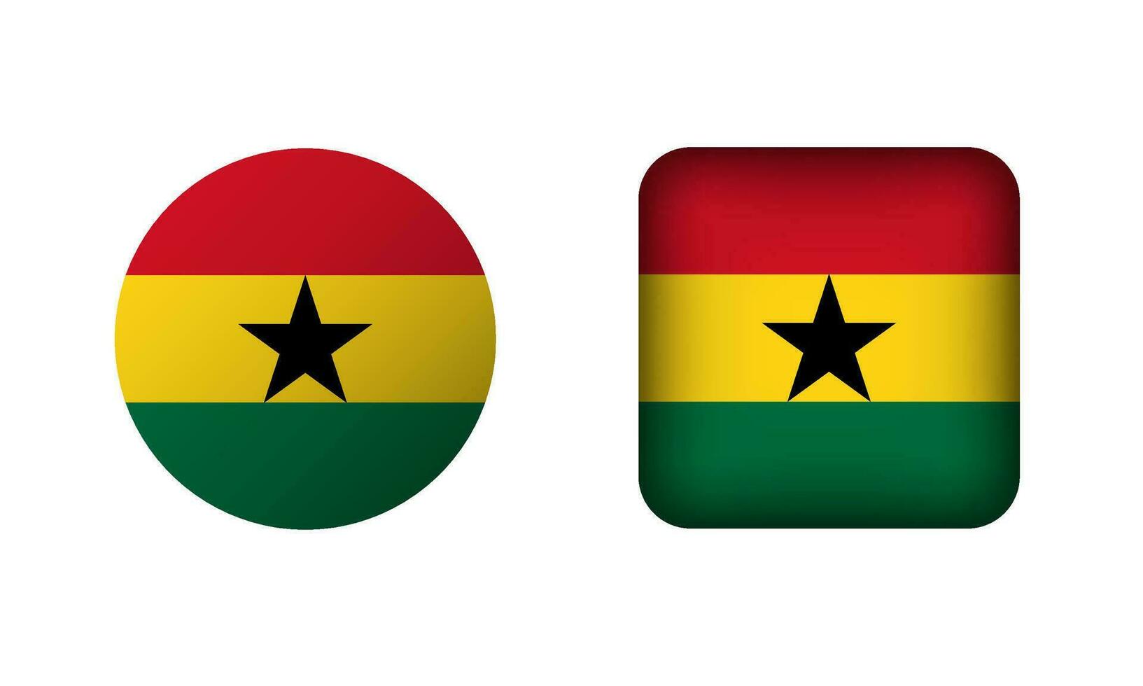 Flat Square and Circle Ghana National Flag Icons vector