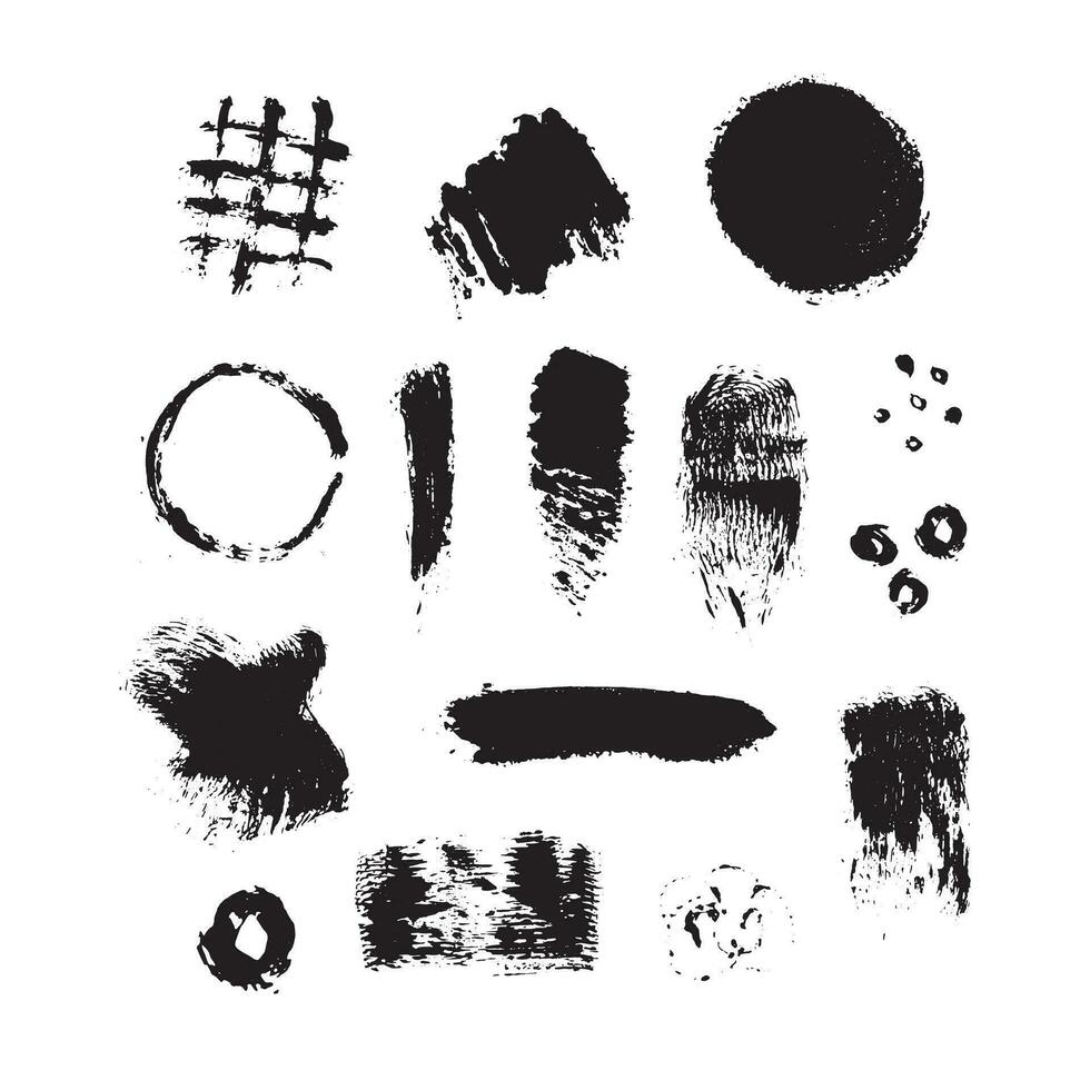 Set of ink splashes vector. Drops and various shapes black color. vector