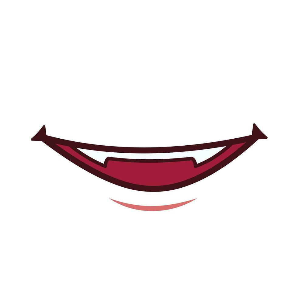 Smiling caroon vector icon outlined with sharp fangs teeth isolated on square white background. Simple flat cartoon art styled drawing.