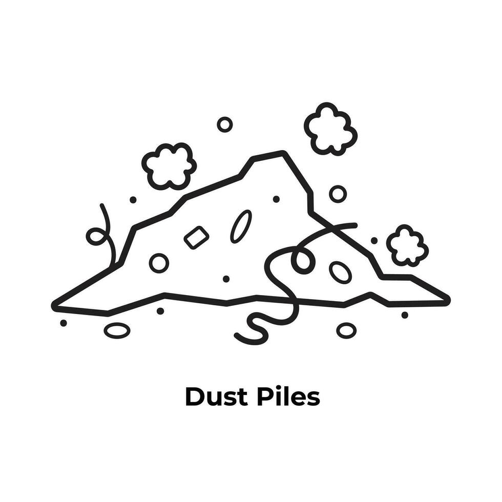 Dust pile dirt vector icon outline isolated on square white background. Simple flat minimalist monochrome cartoon art styled drawing.