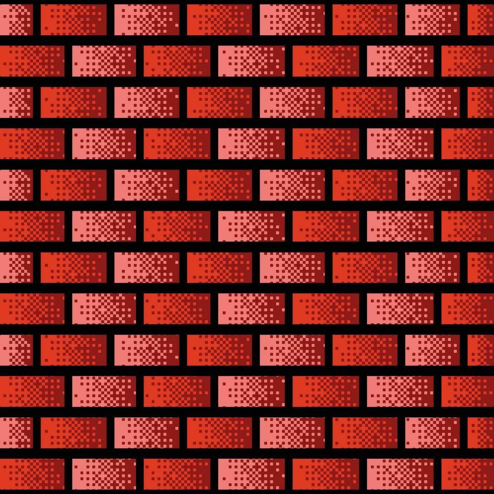 Bricks vector pattern illustration background with bitmap pixel styled shadow coloring isolated on square template wallpaper ratio. Retro vintage styled simple flat cartoon backdrop.