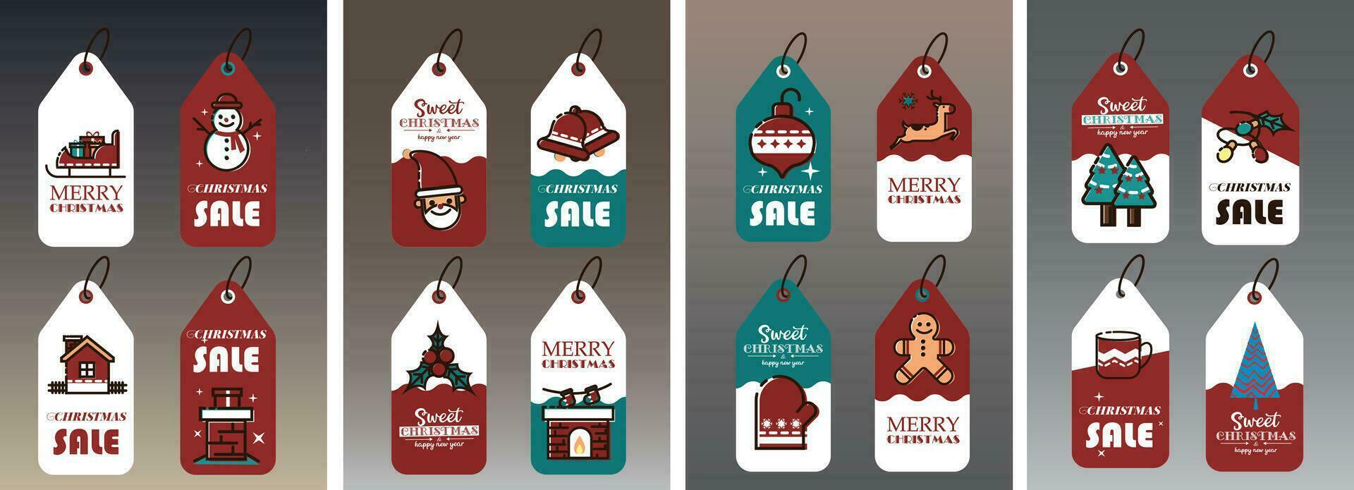 Christmas sale labels featuring handwritten calligraphy and decorative elements. vector