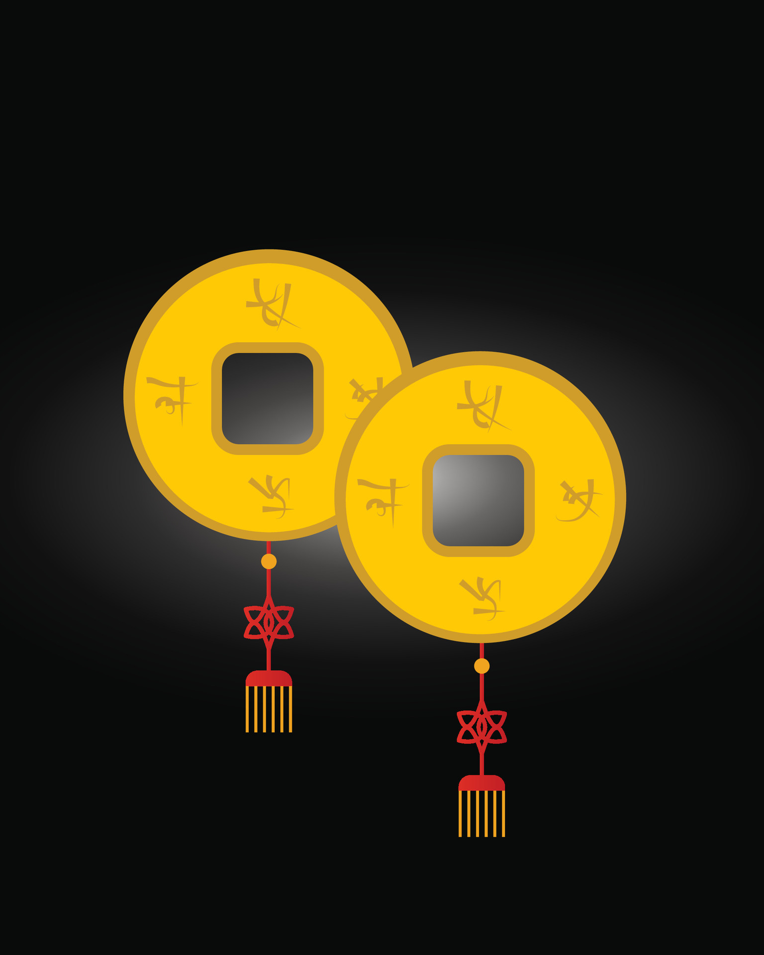 Ancient Chinese Gold Coin With Square Hole Realistic Design Black Background Vector Ancient Chinese Gold Coin With Square Hole Realistic Design Black Background Vector