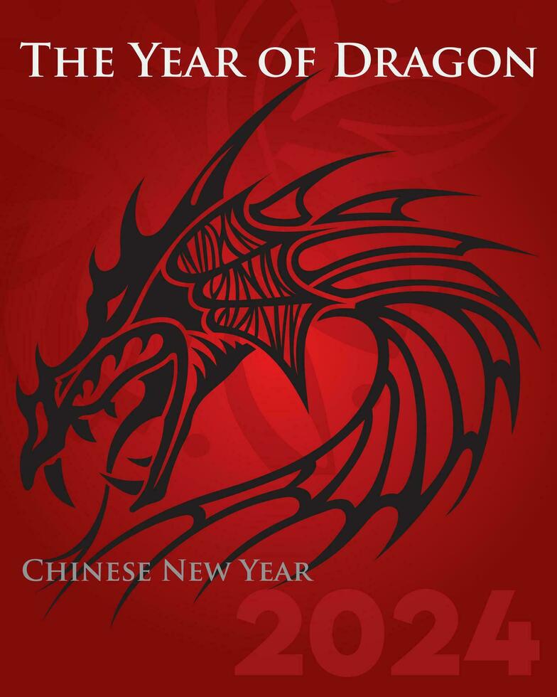 contento chino nuevo año 2024. año de el continuar bandera modelo diseño. con un antecedentes de dragones y flores vector