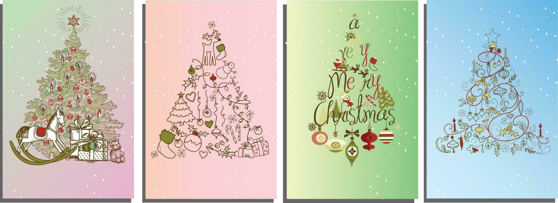 Navidad árbol recopilación. artístico Navidad árbol hecho desde varios Navidad elementos. de colores vector ilustración en plano dibujos animados estilo