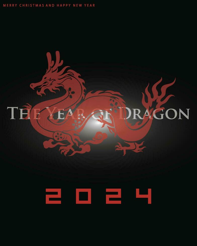 Happy Chinese New Year 2024 with big red dragon vector