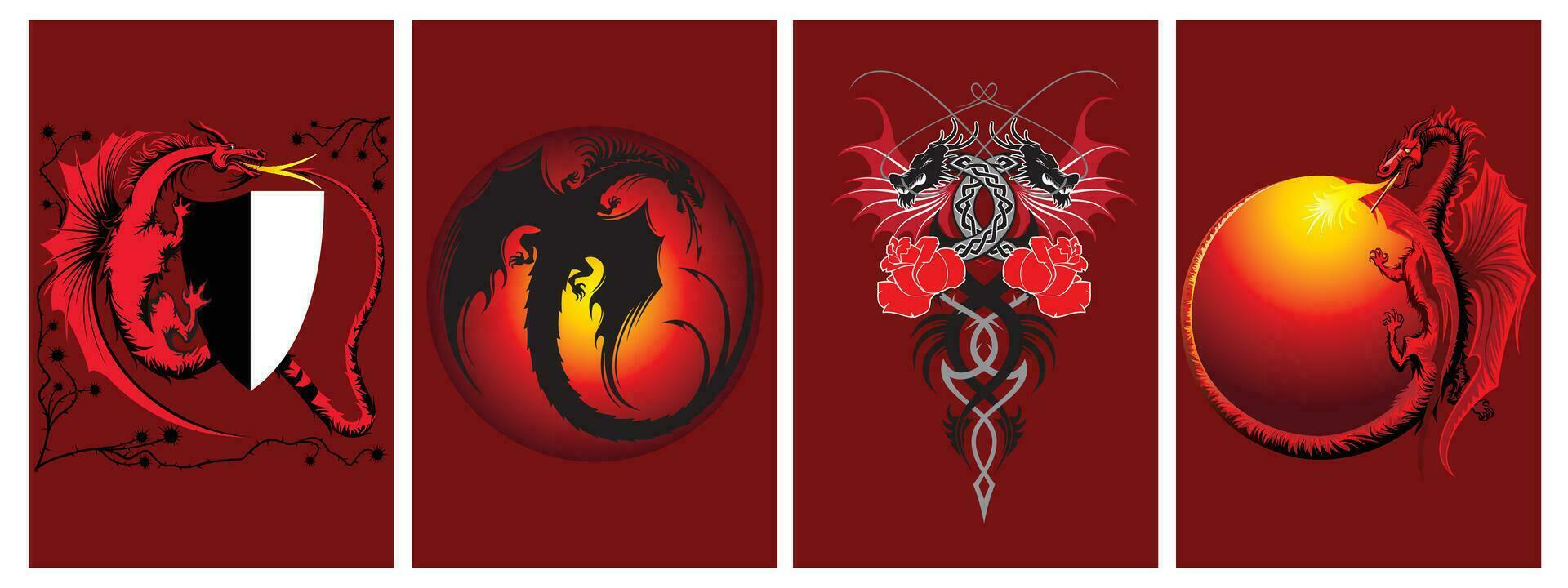 Dragon set, for new year needs 2024 year of the dragon, Traditional Chinese. banners, and New Year and Merry Christmas greetings vector