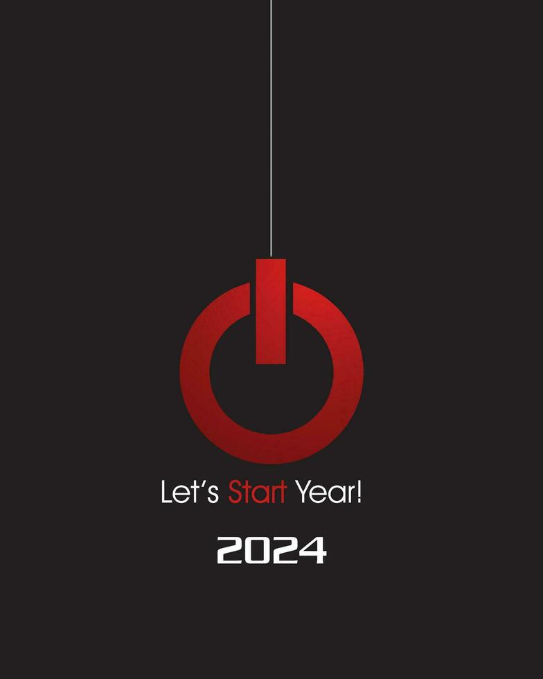 Happy new year 2024 design. With a shutdown button sign, the words let's start year 2024. Premium vector design for posters, banners, greetings and new year 2024