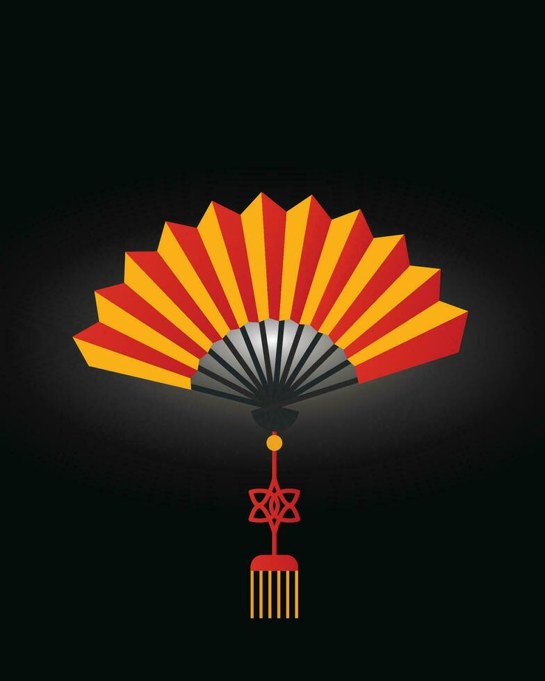 Chinese folding fan. characteristic of China. Chinese ornaments. black background vector