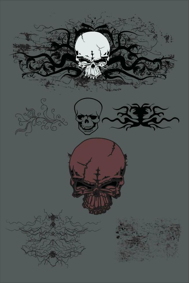 skull with grunge motif. Can be used for tattoos or other purposes vector