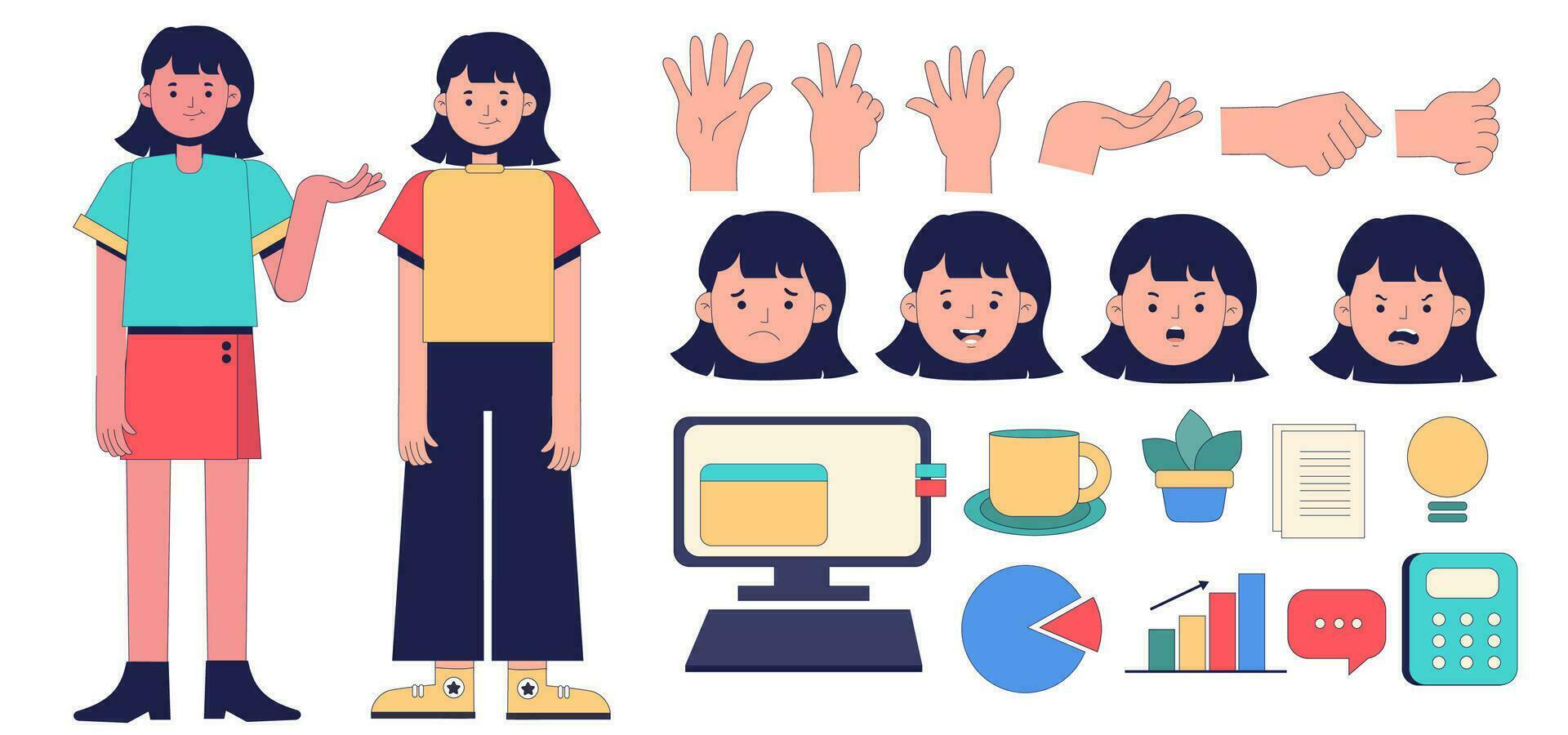 Character Design Retro Girl Set Collection vector