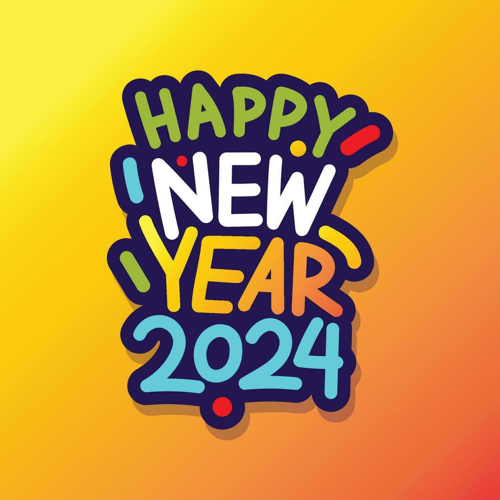 Colorful happy new year 2024 typography vector illustration. Happy new year 2024 modern lettering design for poster, banner, greeting and new year 2024 celebration.