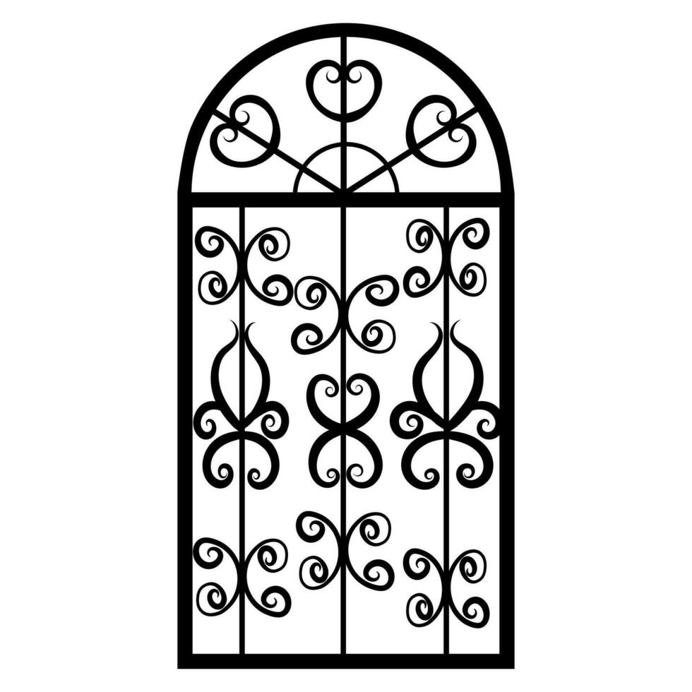 Antique classic elegant window metal grill pattern. Black vector silhouette of vintage iron mesh graphic pattern