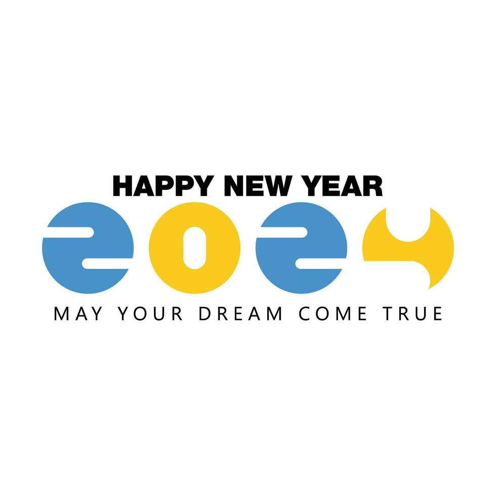 Happy New Year 2024 Text Design. Happy New Year 2024 Text Design. Blue and yellow lettering of the word 2024 on a white background vector