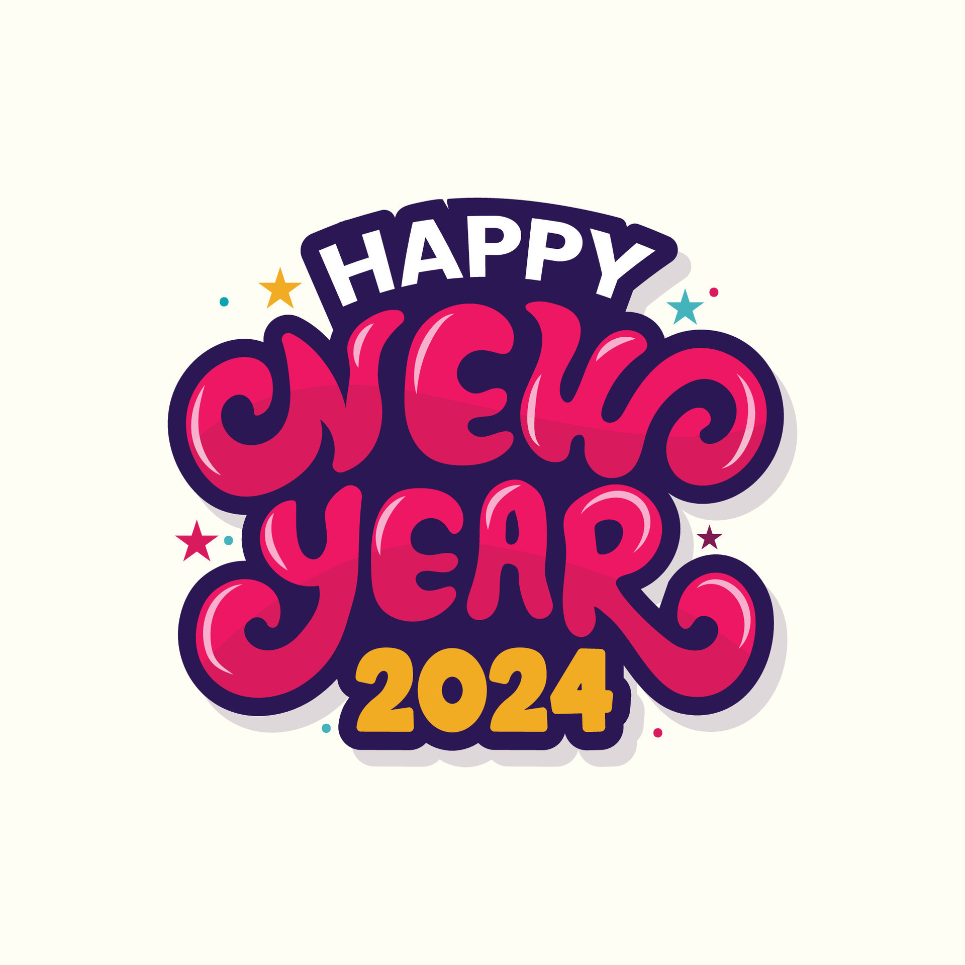 vistoso contento nuevo año 2024 vector tipografía ilustración. nuevo