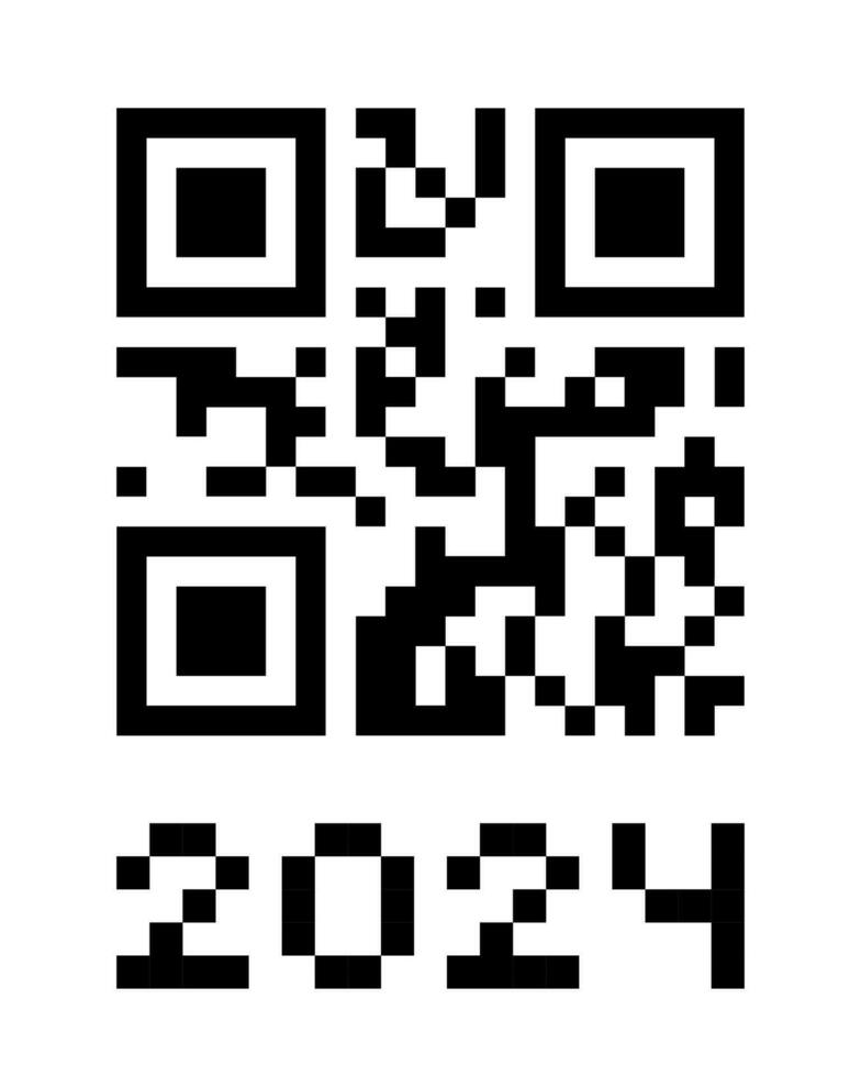Real QR code 2024 numbers. Happy New Year with covid vaccination barcode concept design template. Vector eps illustration for banner, poster, greeting card, invitation