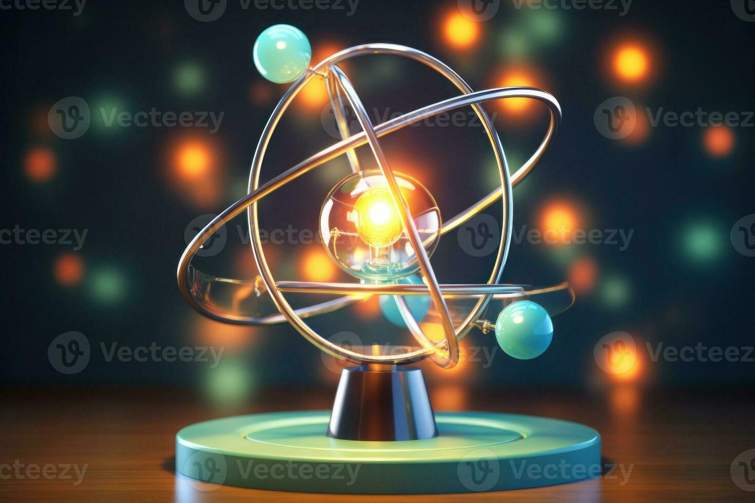 Molecule model with electrons and atom. Generative AI photo